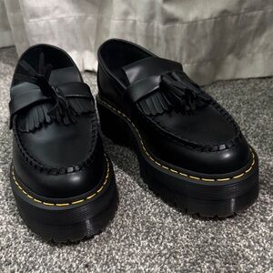 Black Tassel Loafers with Yellow Stitching